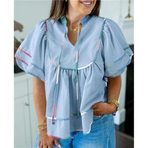 Women’s Babydoll Top – V-Neck Lantern Sleeve Peplum Blouse